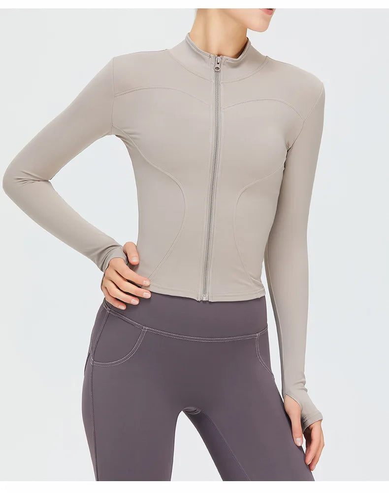 Zipper Jacket Women Sports Long Sleeve Push Up Fitness Yoga Shirt Gym Top Activewear Running Coats Workout Clothes Woman Jacket