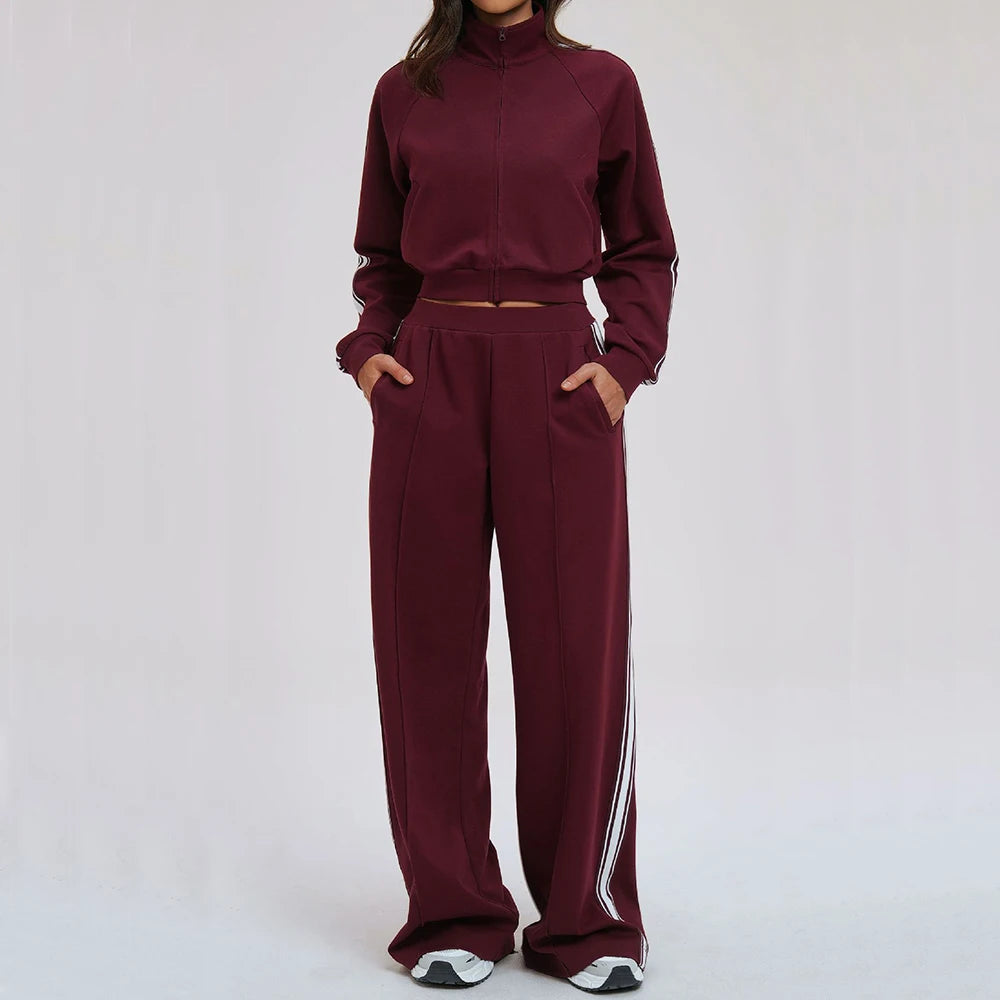 Color Blocking Hoodie Set 2-piece Women's Long Sleeved Loose Yoga Set Outdoor Cycling And Mountaineering Sports Set