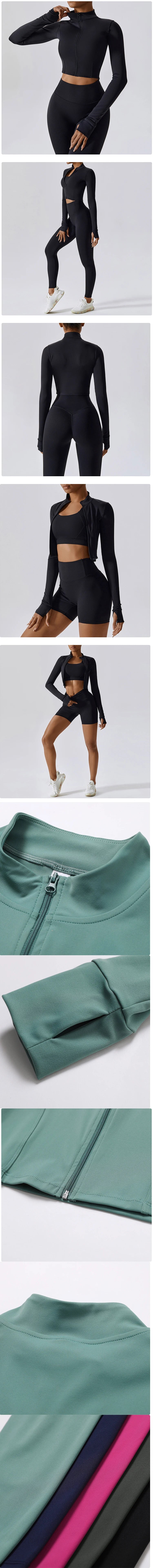 Women Outdoor Sports Long Sleeved Slim Yoga Clothes Quick Dry Zipper Cardigan Stand Up Collar Jacket Running Fitness Jacket Top