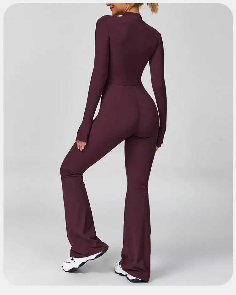 Gym Jumpsuit Women Rompers Fitness Suit Sports Overalls for Woman Tracksuit Yoga Clothing Zipper Long Sleeved Workout Sportswear