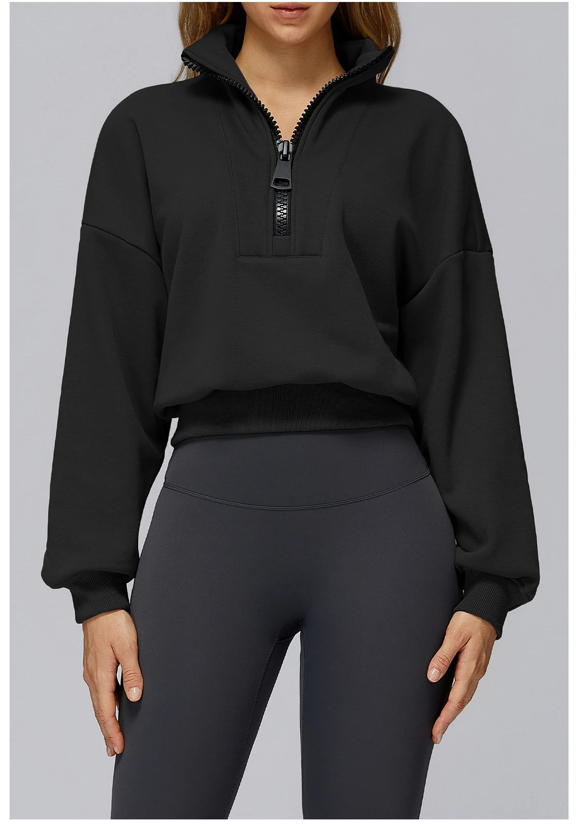 Winter Sports Hoodie Yoga Long Sleeved Women's Stand Collar Loose Windproof Hoodie Warm Long Sleeved Casual Outdoor Sports Top