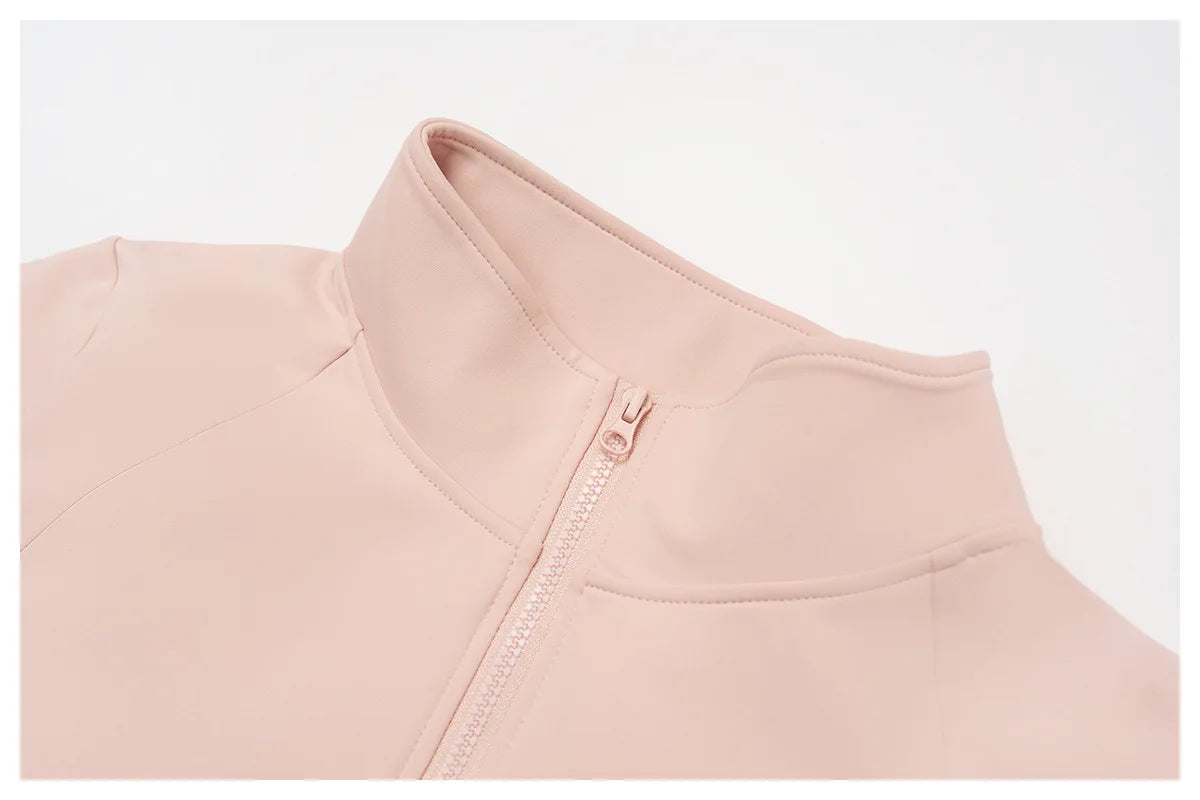 Zipper Long Sleeve Women Crop Tops Jacket Yoga T-shirts Solid Sports Top Running Shirts Sexy Quick Dry Fitness Gym Sport Wear