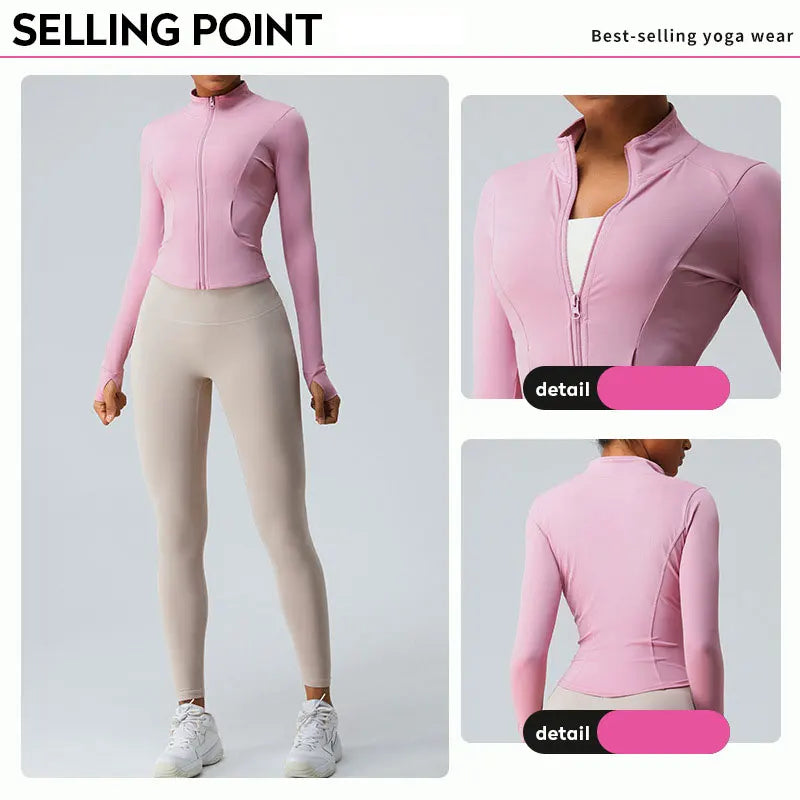New Outdoor Running Yoga Jacket Elasticity Women's Sports Jacket Gym Sports Long Sleeves Women Quick-Drying Tights Zipper Hoodie