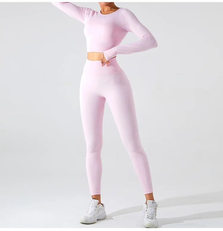 Women's Seamless Long Sleeve Top Yoga Shirts Running T-Shirt Workout Running Fitness Gym Sports Top Training Crop Top Solidcolor