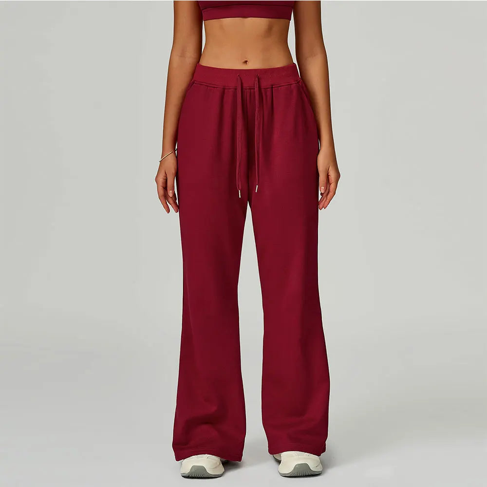 Winter High Waist Loose Fit Sports Pants Women Drawstring Wweatpants With Pockets Straight Leg Yoga Pants Versatile Sports Pants