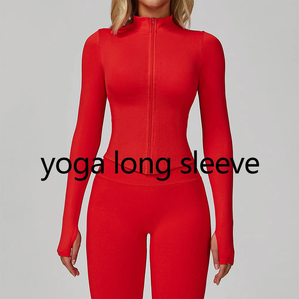 Seamless Outdoor Sports Long Sleeved Women Yoga Coat Quick Dry Zipper Cardigan Stand Up Collar Jacket Running Fitness Jacket Top
