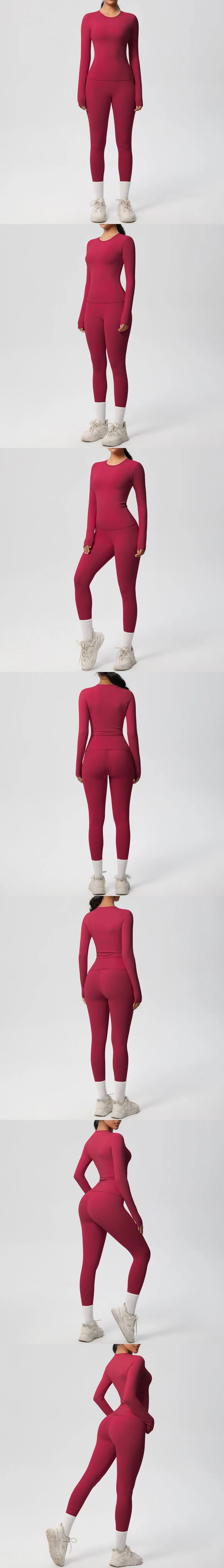 2PCS Yoga Suit Sports Set Women Sportswear Gym Set Women Tracksuit Running Workout Long Sleeve Sports Shirt Yoga Clothing