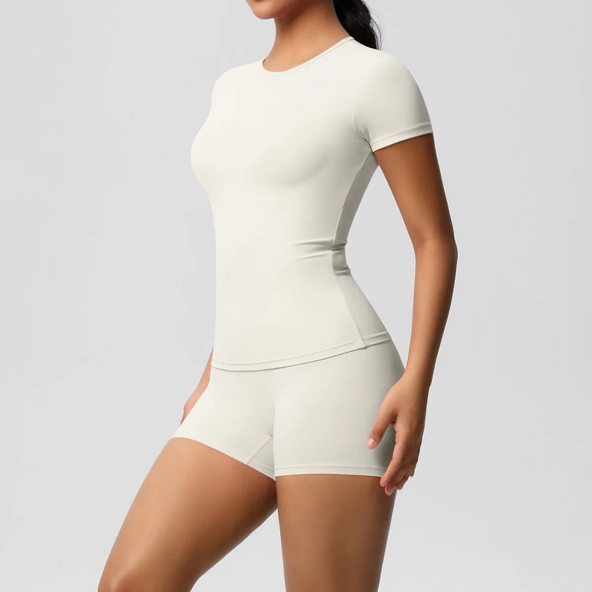 UREN 2PCS Gym Set Summer Short Sleeve Breathable Stretchy GYM Yoga Slim Fitness Active Top Women's Quick-Drying Cycling Short
