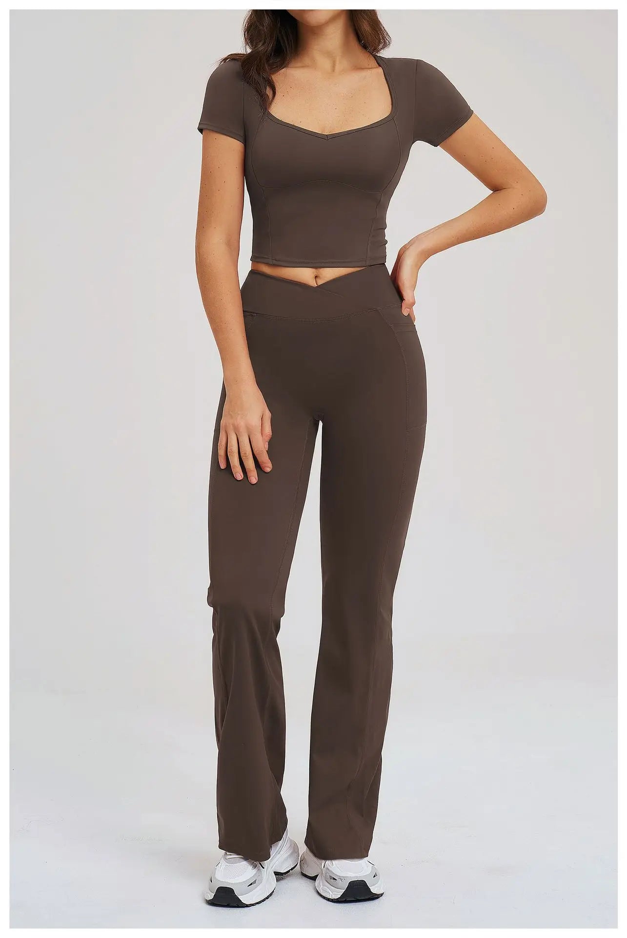 Yoga Set 2 Pieces Gym Clothes Sportswear Yoga Outfits For Women Fitness Short Sleeve Crop Top Tracksuits Sports Set Gym Leggings