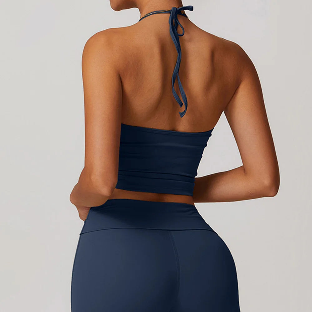 Women Tie Up Neck Sports Bra Sexy Beautiful Back Top Push Up Fitness Bra Yoga Gym Workout Bra Fitness Top Sports Breathable Bra