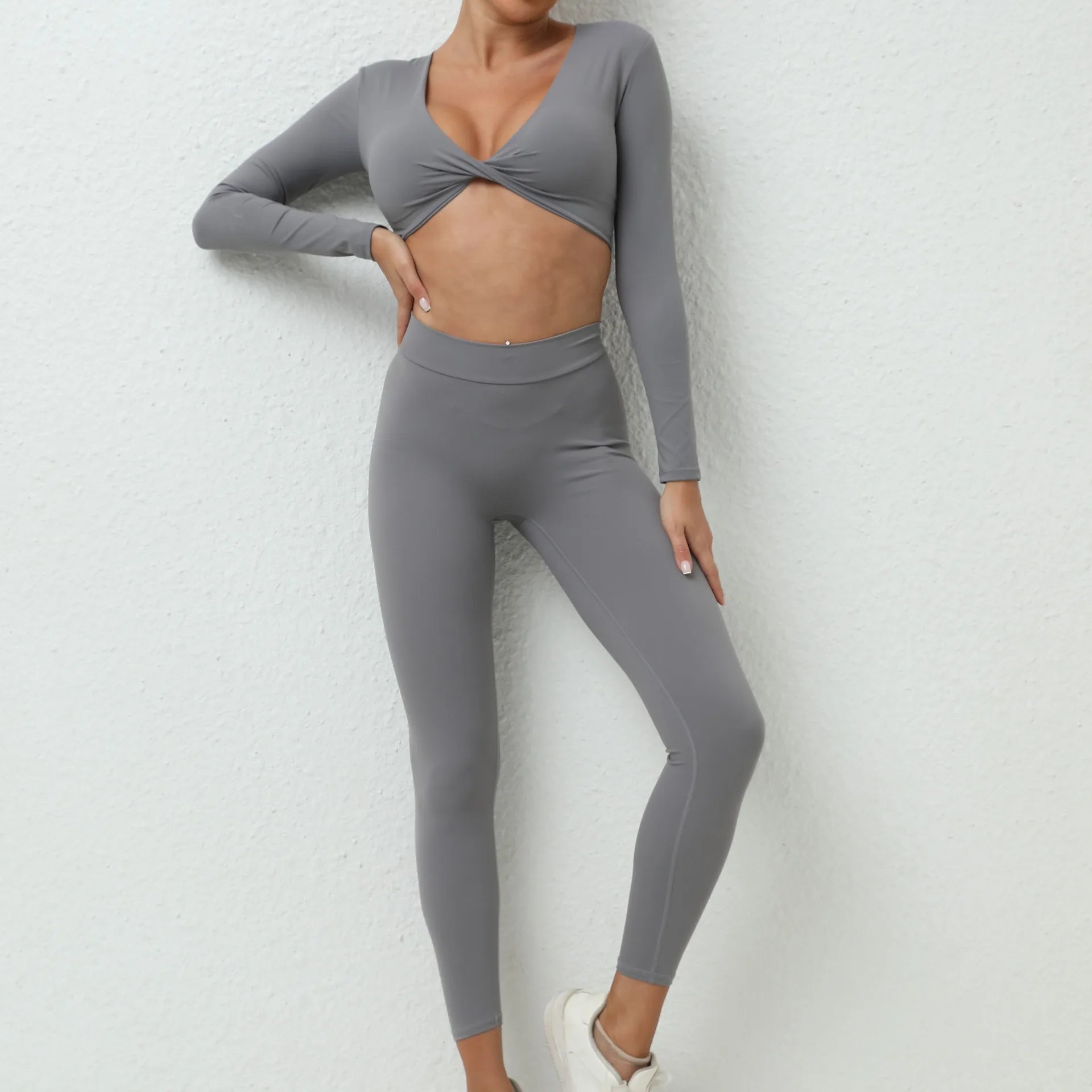Yoga Set 2PCS Women Tracksuit Workout Set Sportswear Gym Clothes Fitness Long Sleeve High Waist Leggings Set Sports Suit