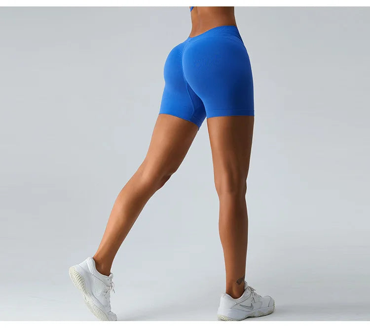 Seamless V Back Yoga Shorts Women Sportwear Fitness Tights Elastic Scrunch Gym Cycling Push Up Running Workout High Waist Shorts