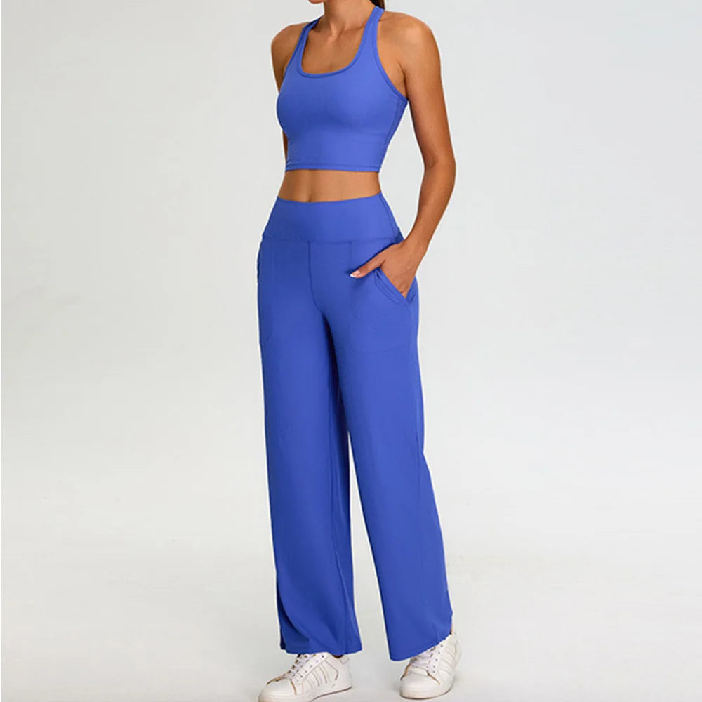 Ribbed Yoga Set Women's Tracksuits Sportswear 2PCS Running and Fitness Set Gym Workout Clothes High Waist Yoga Pants Sports Bra