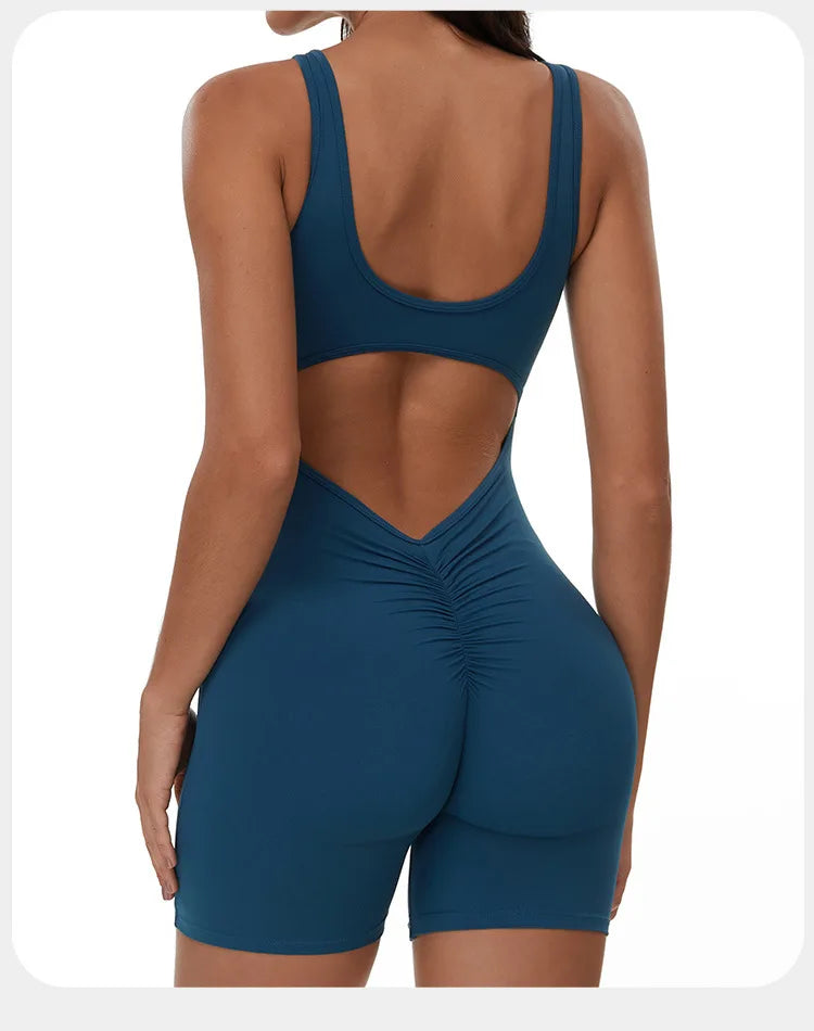 Yoga Jumpsuits Women Tracksuit Set Fitness Rompers Sexy One Piece Sports Bra Workout Bodysuit Sexy Back V Sportswear Gym Clothes