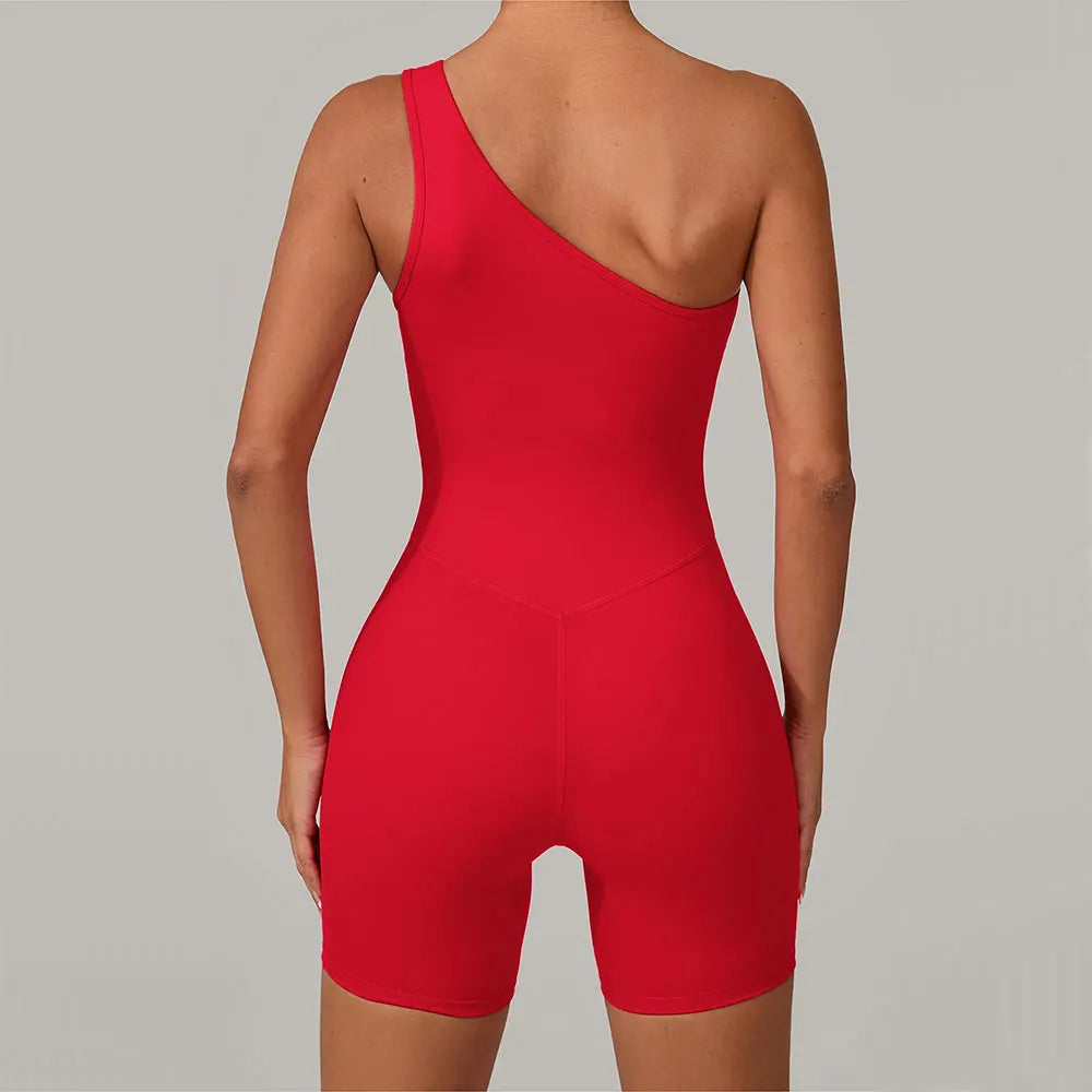 One Shoulder Jumpsuit Women's Fitness Suit Short Sets Sports Overalls for Woman Tracksuit Yoga Clothing Gym Workout Sportswear