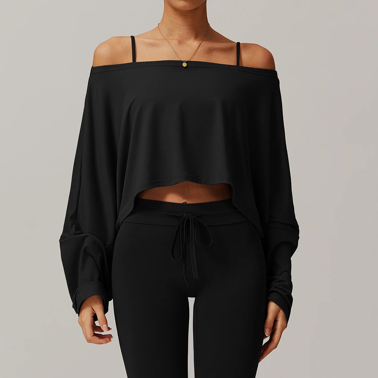 Running Fitness Sports Long Sleeved Top Women's One Shoulder Batwing Sleeve Loose Breathable Casual Long Sleeved Sexy Yoga Top
