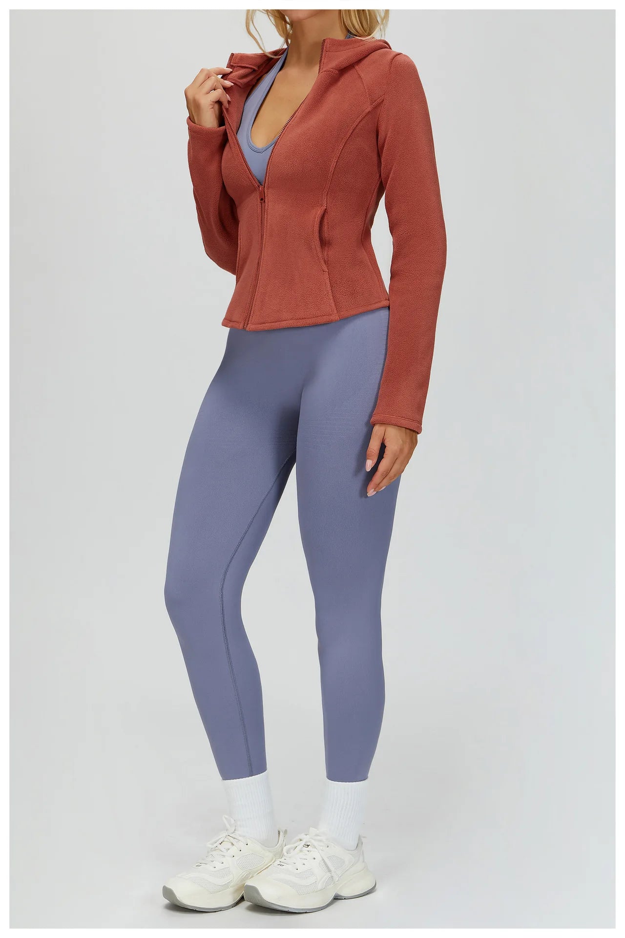 Winter Hooded Jacket for Women Yoga Long Sleeved With Plush Slim Fit Pocket Zipper Jacket Outdoor Casual Sports Warm Jacket