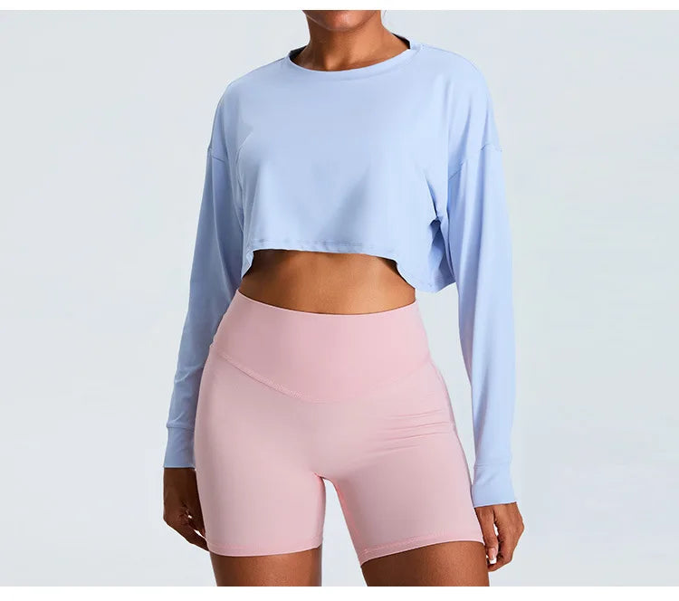 Women Loose Yoga Long Sleeved Fitness Top Loose Casual Sports T-shirt Quick Drying Workout Long Sleeved Running Fitness Clothes