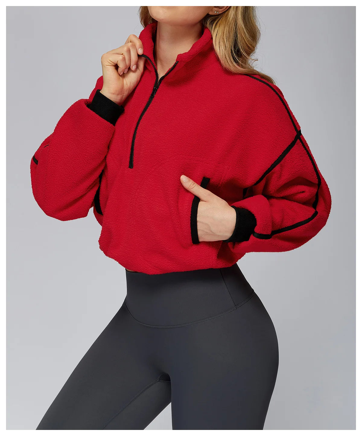 Winter Women's Standing Collar Windproof and Warm Fleece Jacket Women's Long Sleeved Running and Fleece Sports Jacket