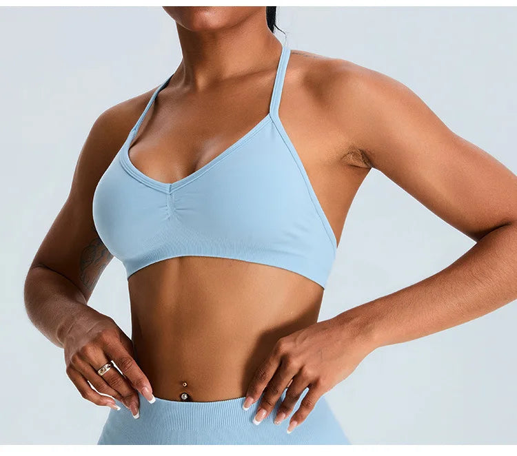 Women Sports Underwear Scrunch Push-up High Support Adjustable Thin Shoulder Strap Tank Fitness Top Seamless Workout Yoga Bras