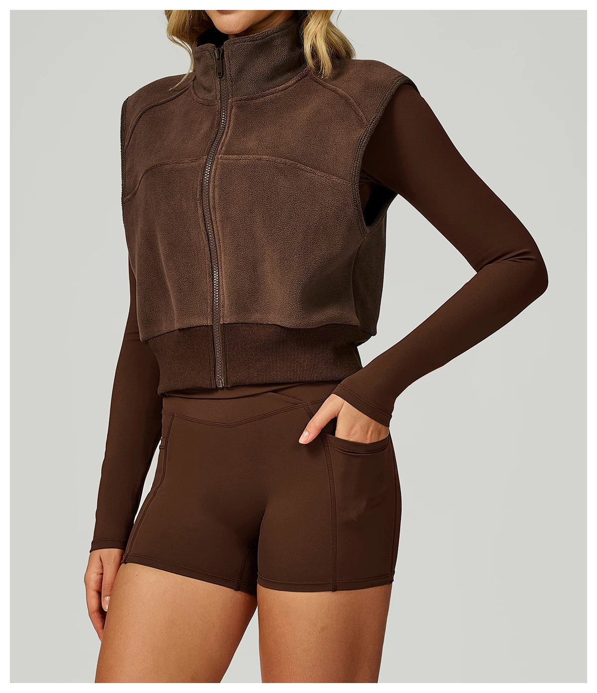 Winter Warm High Neck Velvet Vest Women's Sleeveless Top with Zipper Waist Outdoor Running Top
