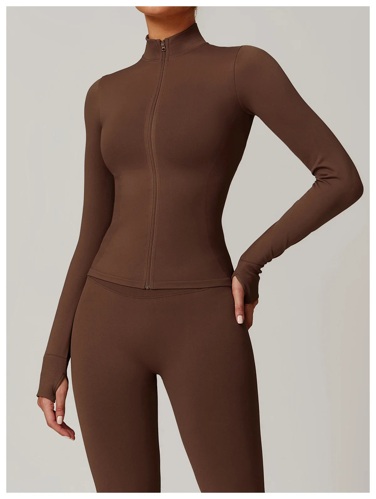 Seamless Yoga Slothes Women's Top Standing Collar Long Sleeved Sports Jacket Running Training Fitness Top Windproof Running Suit