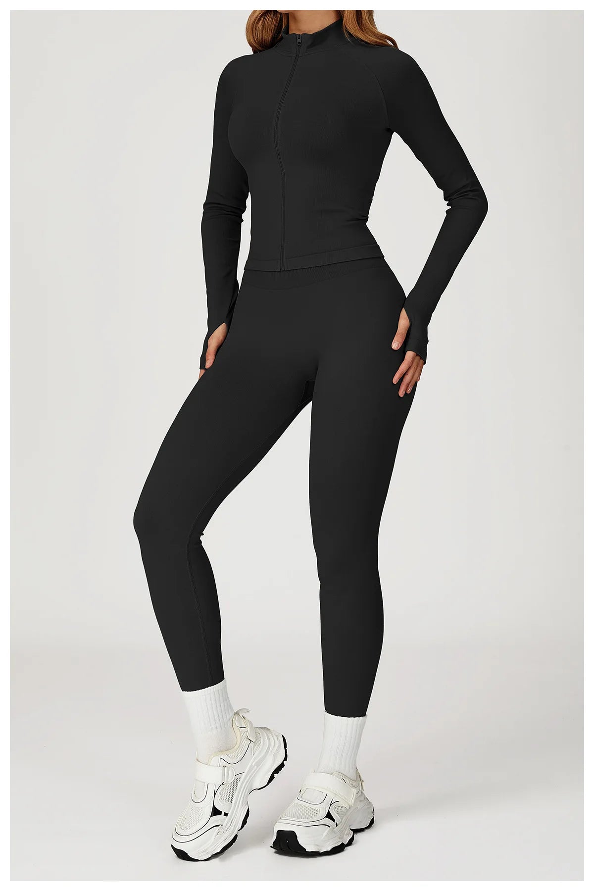 Seamless Zipper Jacket Women Crop Top Yoga T-shirts Solid Sports Top Long Sleeve Running Shirts Quick Dry Fitness Gym Sport Wear