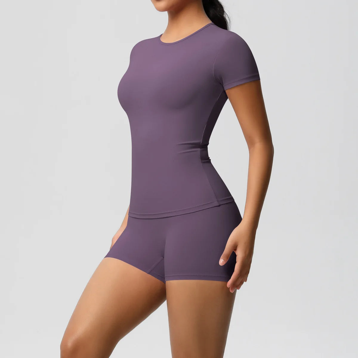 UREN 2PCS Gym Set Summer Short Sleeve Breathable Stretchy GYM Yoga Slim Fitness Active Top Women's Quick-Drying Cycling Short