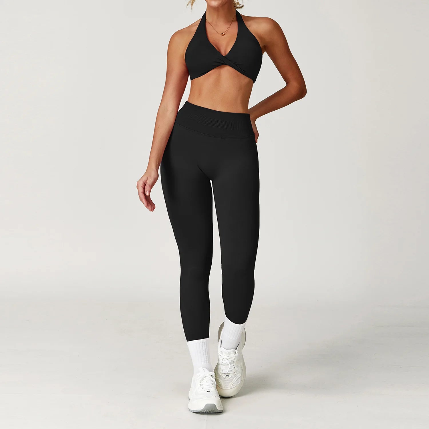 2PCS Yoga Suit Sports Set Women Gym Set Women Tracksuit Running Workout Long Sleeve Sports Shirt Yoga Clothing Seamless Leggings