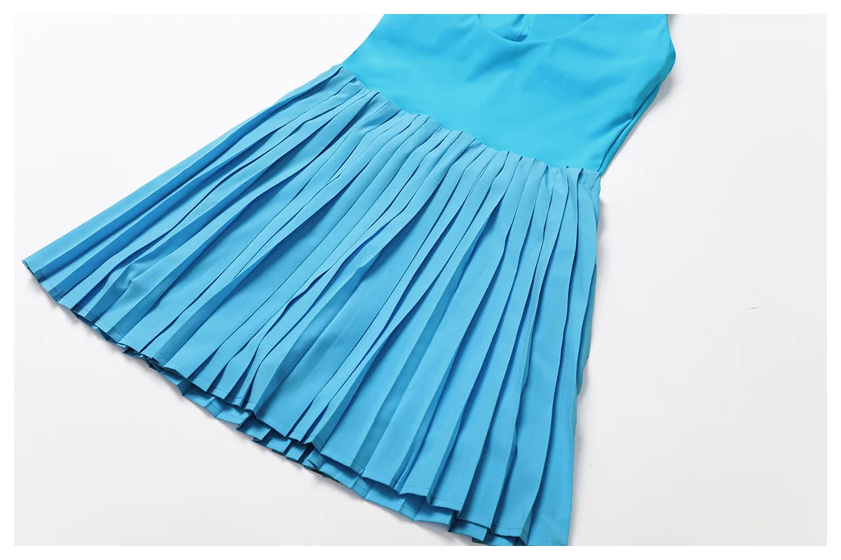 Yoga Set Naked Tennis Dress Women's Jumpsuit Bottom anti Glare Fitness Clothes Sports Running Pockets Pleated Skirt Sports Dress