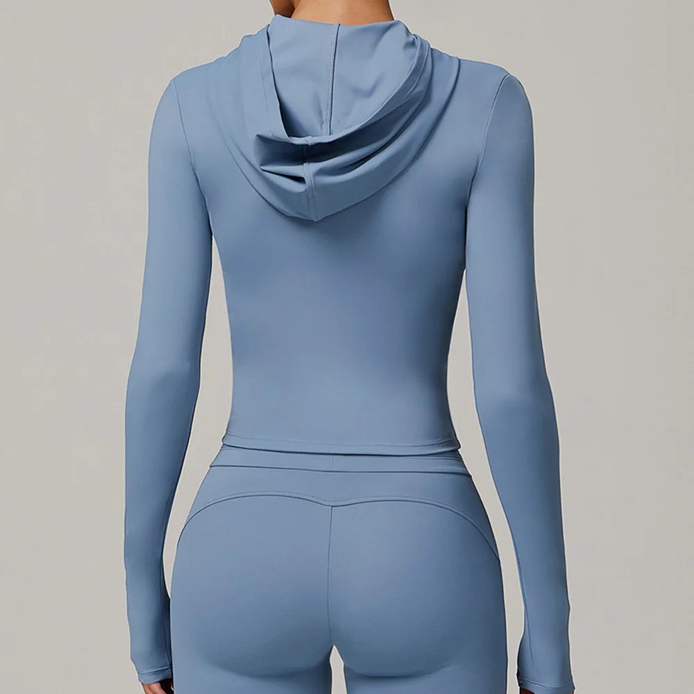 Women's Jacket Hooded Cardigan Tight Quick-dry Sports Fitness Coat Running Training Shirt Yoga Clothes Long Sleeve Sport Jacke