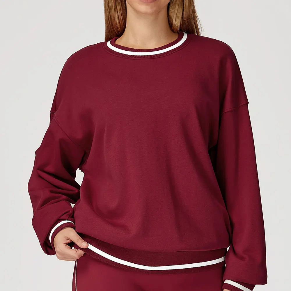 New Color Blocking Hoodie for Women Long Sleeved Loose Round Neck Top Fashionable Hoodie Outdoor Casual Running Sports Top