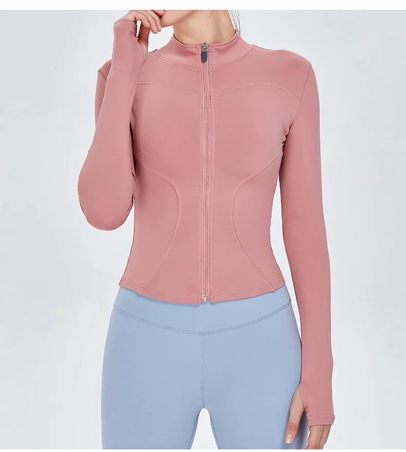 Zipper Jacket Women Sports Long Sleeve Push Up Fitness Yoga Shirt Gym Top Activewear Running Coats Workout Clothes Woman Jacket