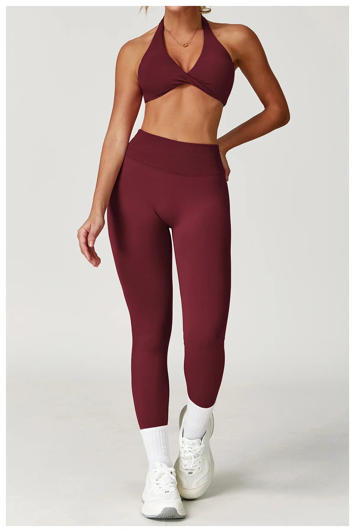 2PCS Yoga Suit Sports Set Women Gym Set Women Tracksuit Running Workout Long Sleeve Sports Shirt Yoga Clothing Seamless Leggings