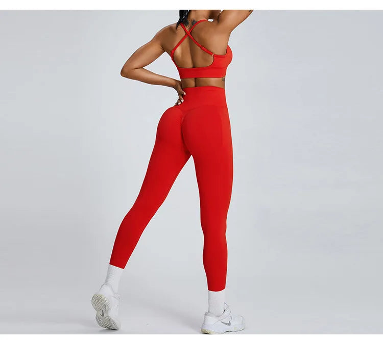 Women's Tracksuit Seamless Fitness Suit 2PCS Yoga Set Sportswear Workout Sports Bra High Waist Leggings Gym Clothing Sports Suit