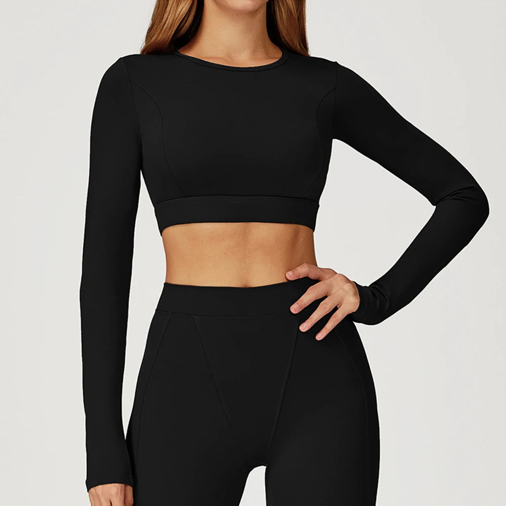 Women Yoga Shirts Crop Top Yoga Long Sleeves Shirts for Women Yoga Sports Running Fitness Gym Clothes Push Up Workout Tops