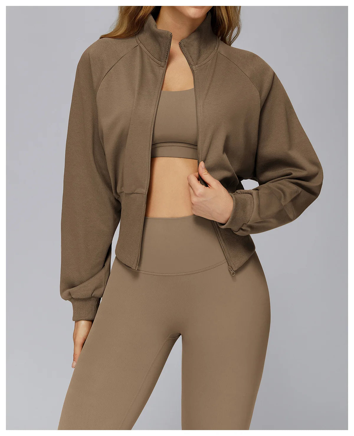 Winter Yoga Long Sleeved Women's Standing Collar Sweatshirt Windproof Zipper Warm Sweatshirt Loose Outdoor Running Sports Jacket