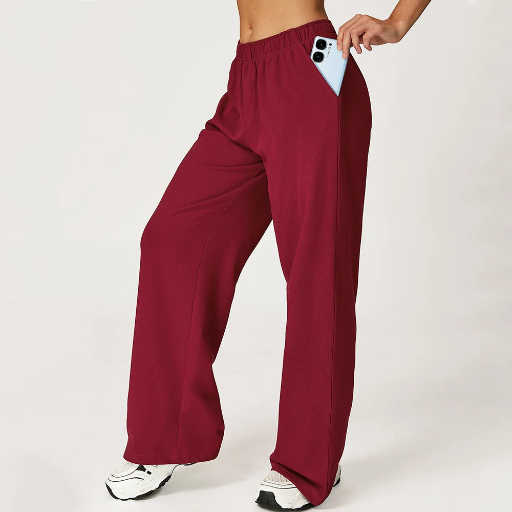 Winter High Waisted Long Sweatpants Women's Yoga Pants Wide Leg Straight Leg Loose Pants Outdoor Running Sports Sweatpants