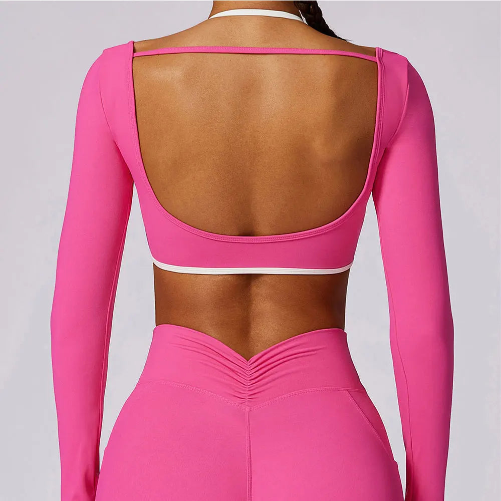 Hollowing Out Yoga Shirts For Women Long Sleeve Fitness Running Gym Clothes Workout Dry Fit Breathable High Elastic Sports Top