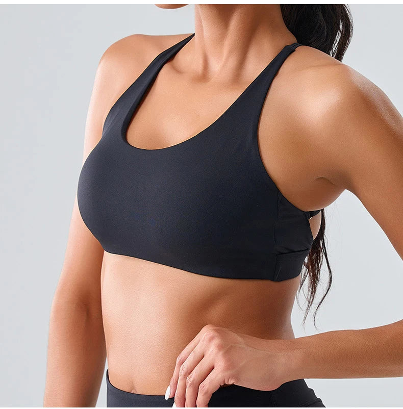 Women Impact Sports Bra Halter Top High Support Push Up Clothes Running Tops Open Back Gym Wear Fitness Yoga Workout Underwear