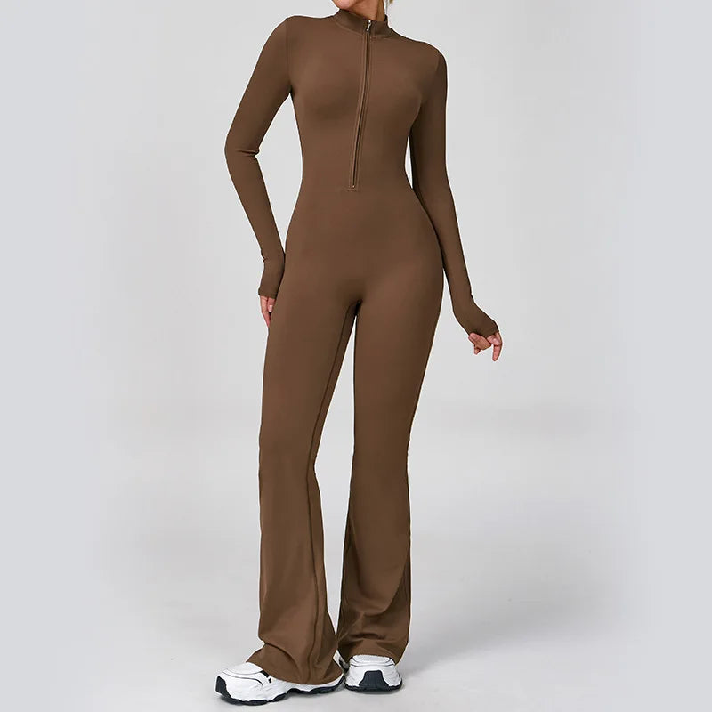 Gym Jumpsuit Women Rompers Fitness Suit Sports Overalls for Woman Tracksuit Yoga Clothing Zipper Long Sleeved Workout Sportswear