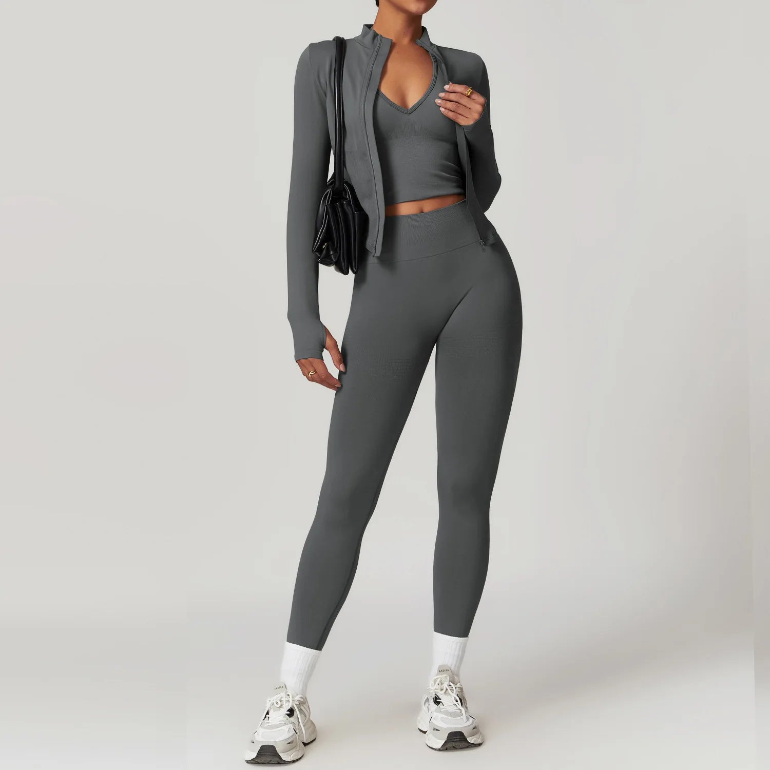 Seamless Yoga Set 3PCS Women Sportswear Workout Clothes Athletic Wear Gym Legging Fitness Bra Crop Top Long Sleeve Sports Suits
