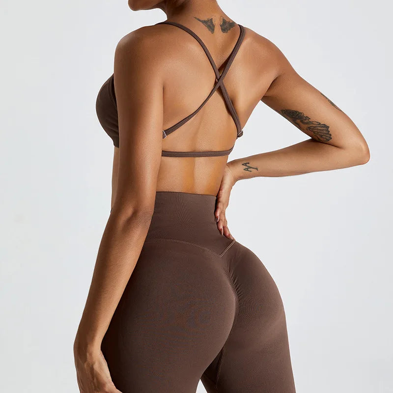 Seamless Soft Cross Back Women Sports Underwear Fitness Bra Tights Yoga Vest High Strength Shockproof Gym Sports Top Push Up Bra