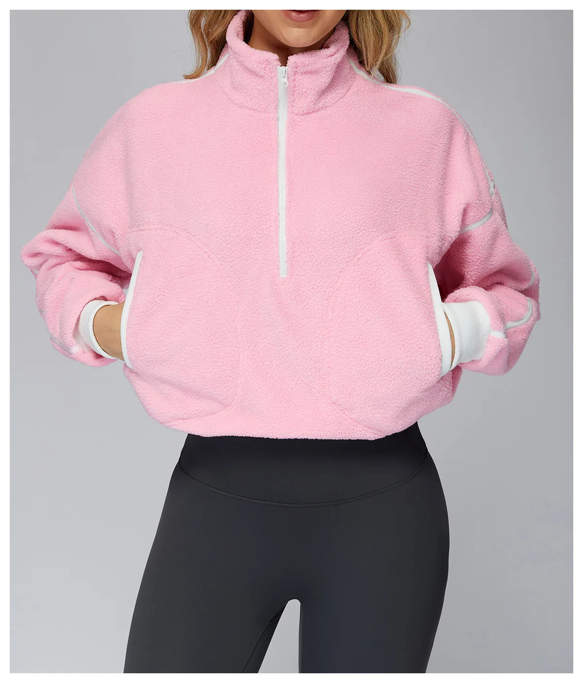 Winter Women's Standing Collar Windproof and Warm Fleece Jacket Women's Long Sleeved Running and Fleece Sports Jacket
