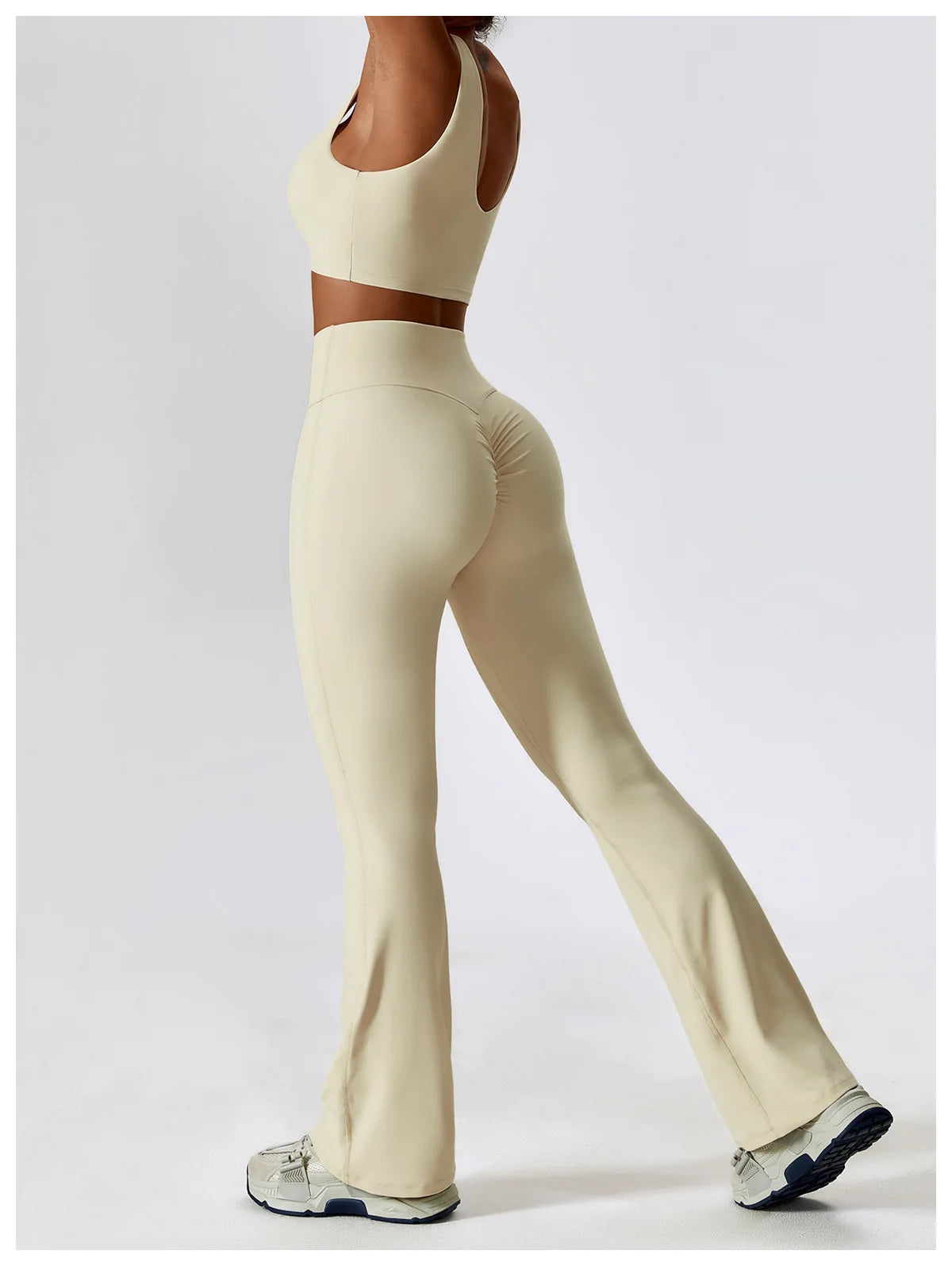 Women Tracksuit Gym Yoga Suit 2PCS Tight Fitting Sports Set Workout Breathable T Shirts Bra Tank Top Loose Bell-bottoms Leggings