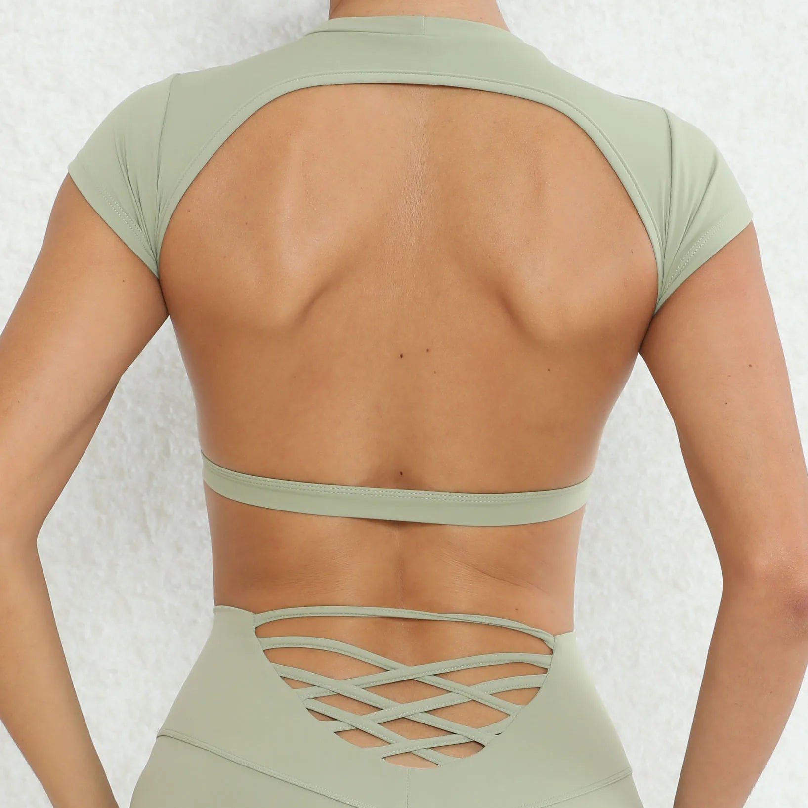 Hollow Beauty Back Crop Top Short Sleeve Yoga Shirt Women Fitness Workout Tops Gym Clothes Push Up Sportswear Running T-shirts