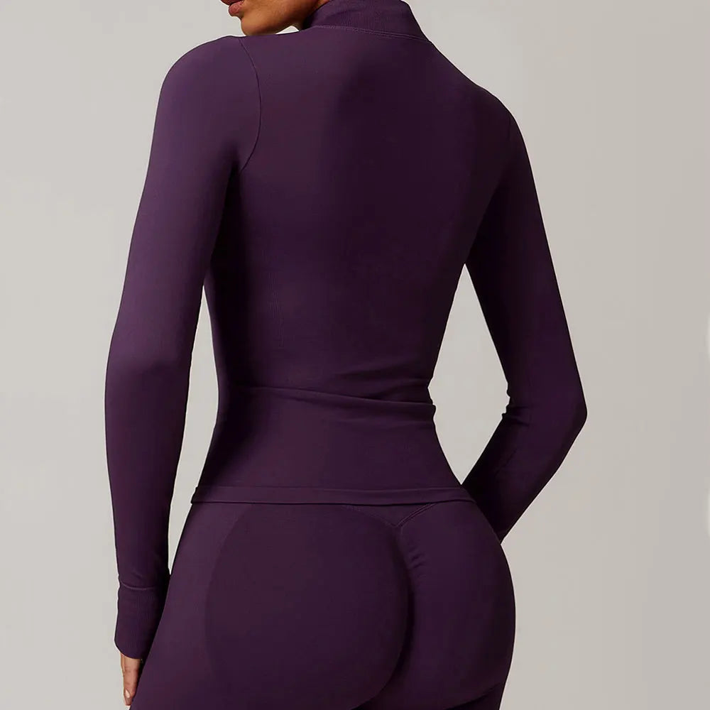 Seamless Yoga Slothes Women's Top Standing Collar Long Sleeved Sports Jacket Running Training Fitness Top Windproof Running Suit