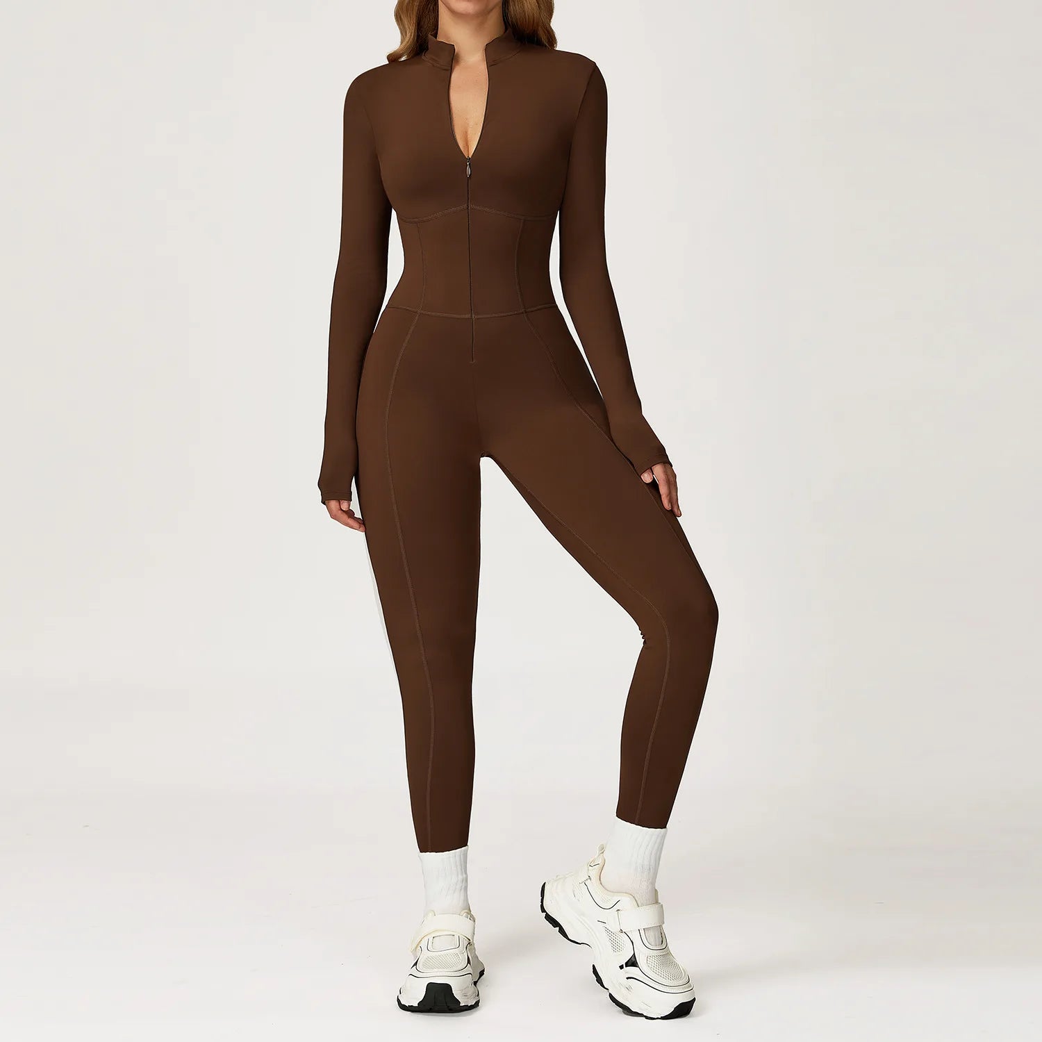 Yoga Overalls Long Sleeved Women's Sportswear Gym Boilersuit Zipper Jumpsuits Workout High-intensity Fitness Skin-tight Garment