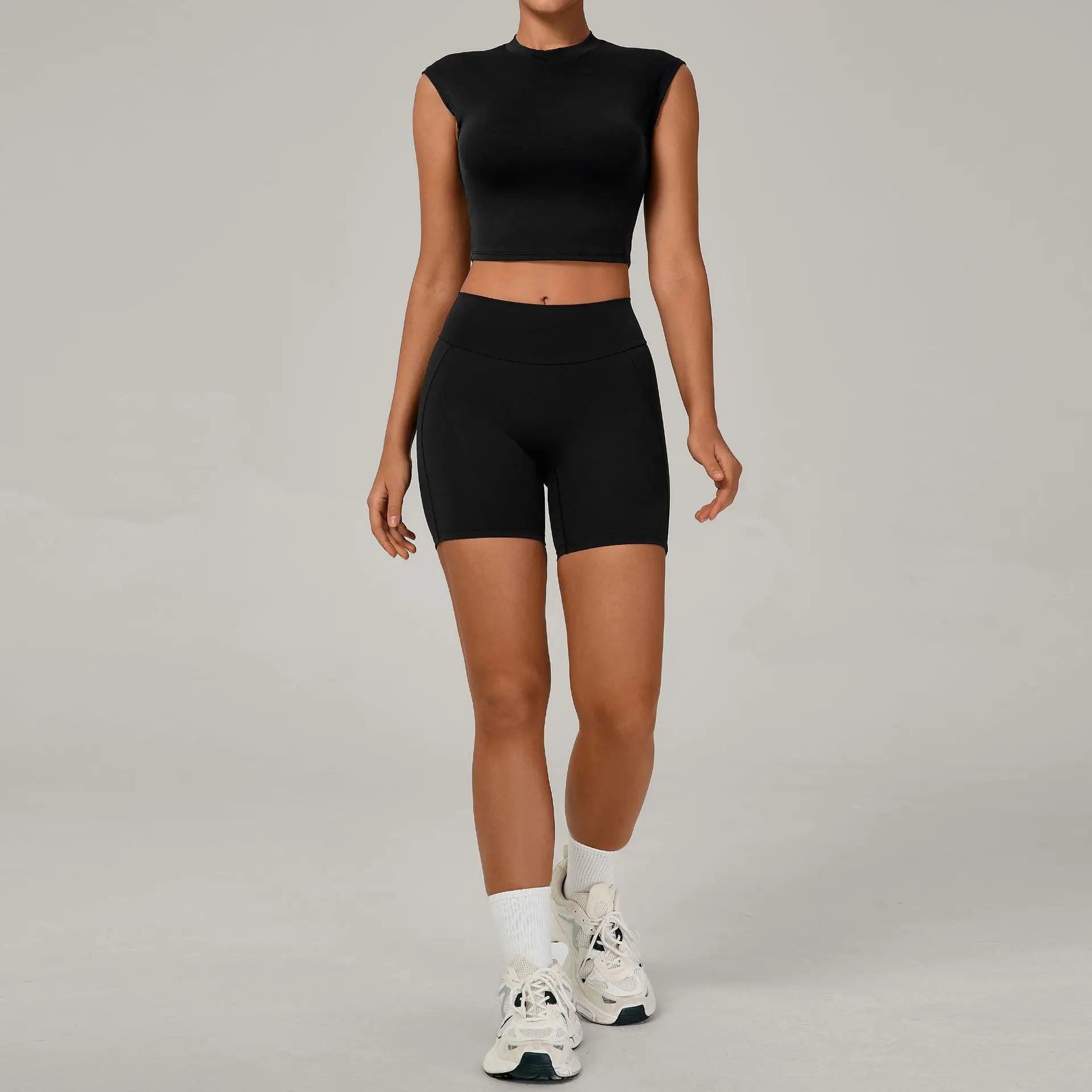 Yoga Sets Workout Sets Women Tracksuit 2 Pieces Gym Suits Yoga Short Sleeves High Waist Shorts Outfits Running Fitness Clothes