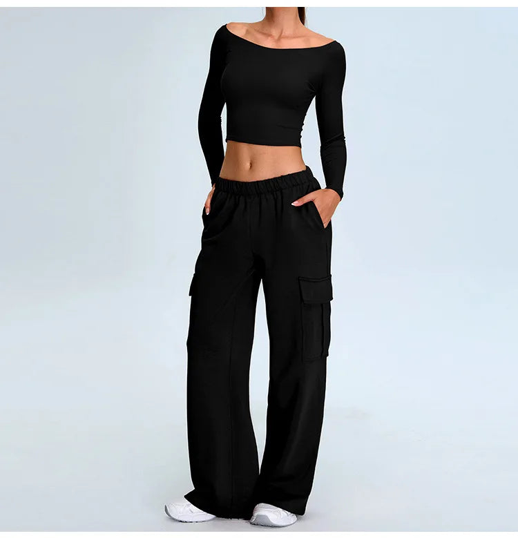 Off Shoulder Long Sleeve Yoga T-shirts Women Solid Sports Top Gym Workout Running Shirts Sexy Quick Dry Fitness Gym Sport Wear